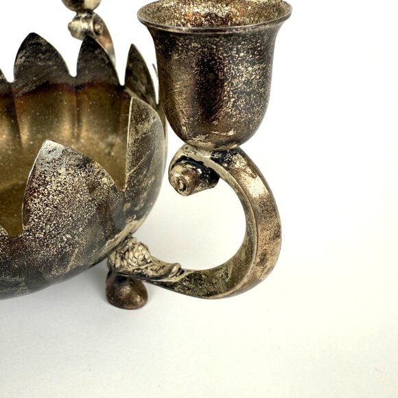 Vintage Candelabra Silver Plated Lotus Flower 3 Candle Holder Tarnish *No Frog* - Picture 2 of 8
